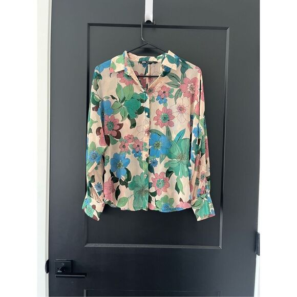 Zara Floral Print Long Sleeve Blouse Top Size S - Picture 3 of 7